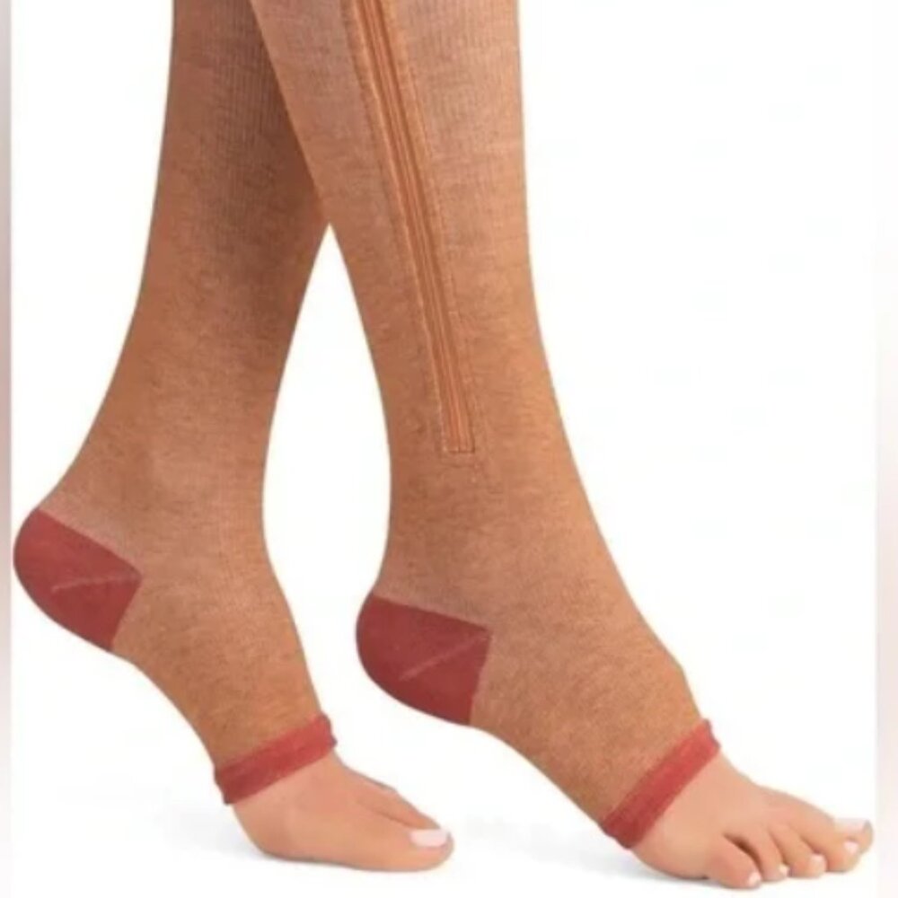 Collections Etc Open-Toe Side-Zip Copper Therapeutic Compression Socks Sz-S/M